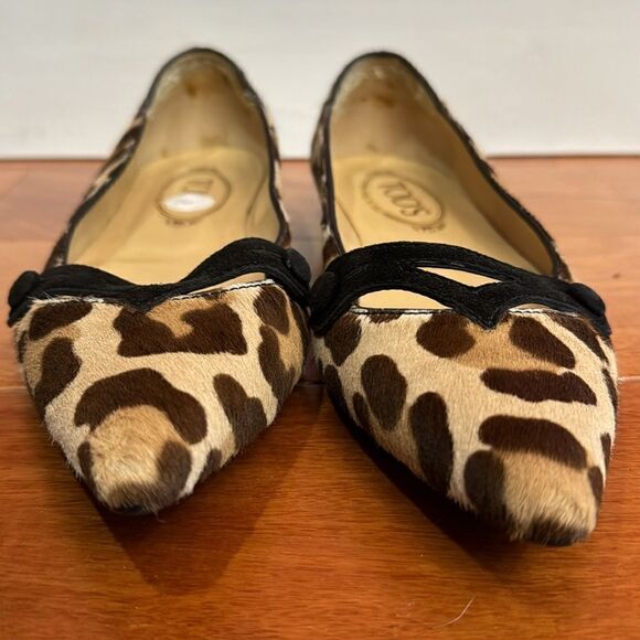 Tod’s Pony-style calfskin leopard print pointed Toe ballet flat Size 36 - Picture 2 of 11